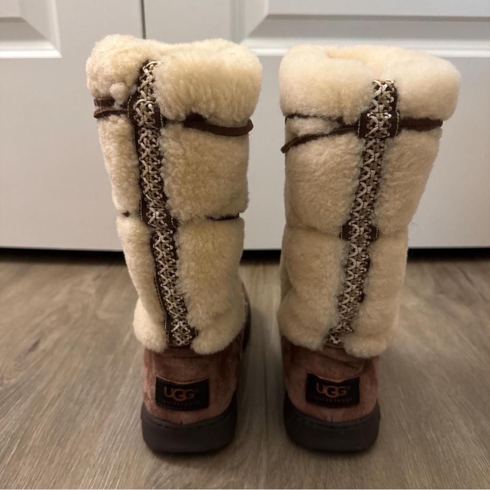 UGG Maxie Waterproof Suede and Shearling Boots - Brown and Cream - Picture 5 of 6